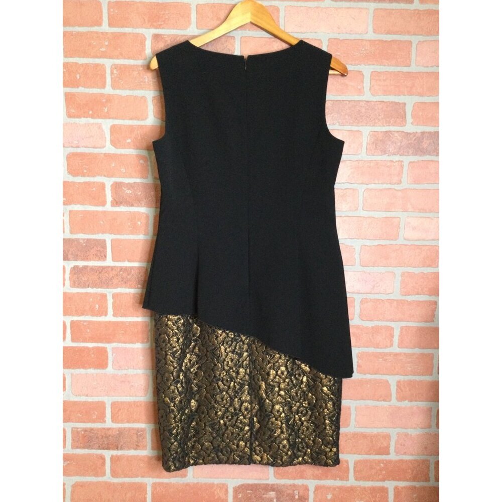 Lafayette 148 Iridescent Ocelot Lace Emma Dress Black Gold Asymmetrical Sleevele - Picture 4 of 10
